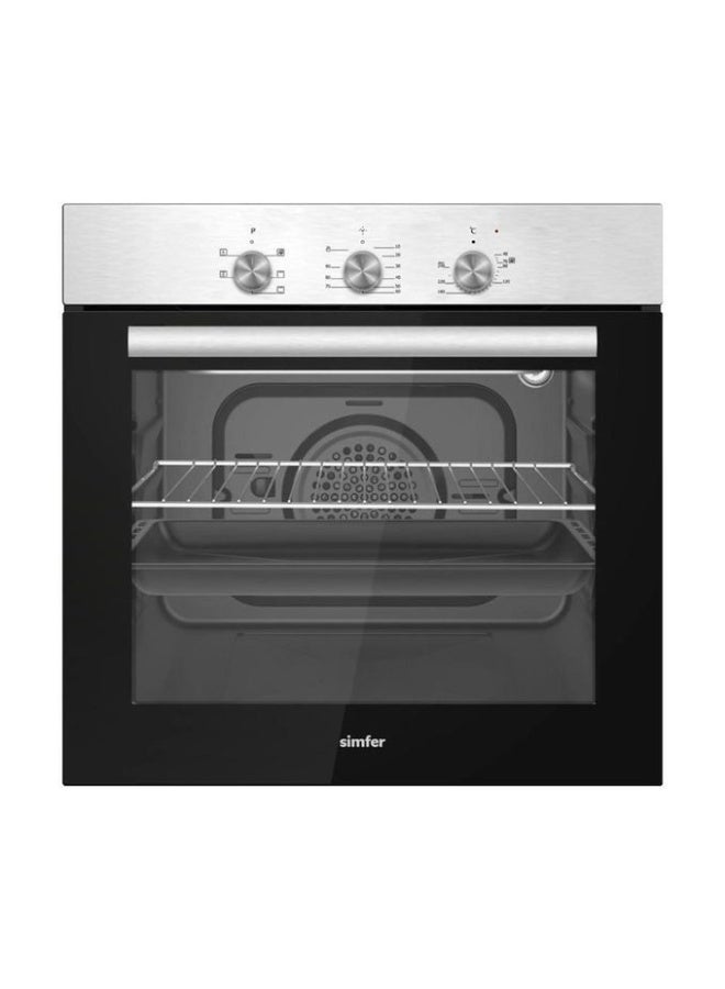 Simfer Built-In Gas Oven 60 cm Stainless Steel, Mechanical Timer, Turbo Fan, Cooling Fan, Italian Oven & Grill Burners, LED Oven Light, Triple Glass Door (Low-E), Hydraulic Hinges, Auto Ignition, Full Safety – Model BO60SG01 - Image 1